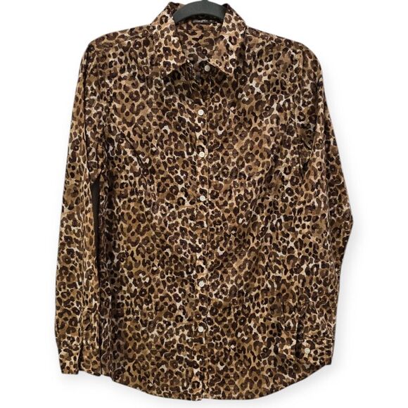 J McLaughlin Women’s XS Cheetah Leopard Button Down Blouse Shirt Business Casual - Picture 1 of 4